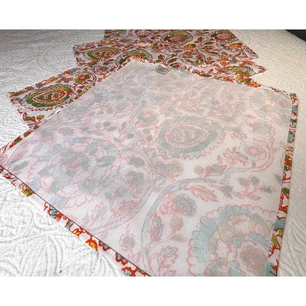 Vintage‎ Laura Ashley Floral Fabric Napkins Set of 4 Orange Green Cottage EUC